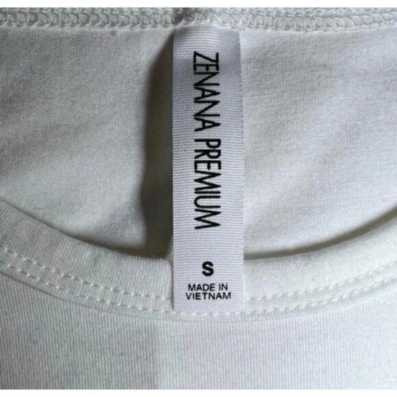 White Zenana Premium Lattice Scoop Neck Sleeve Dressy T-Shirt Blouse Size Small - Picture 7 of 12